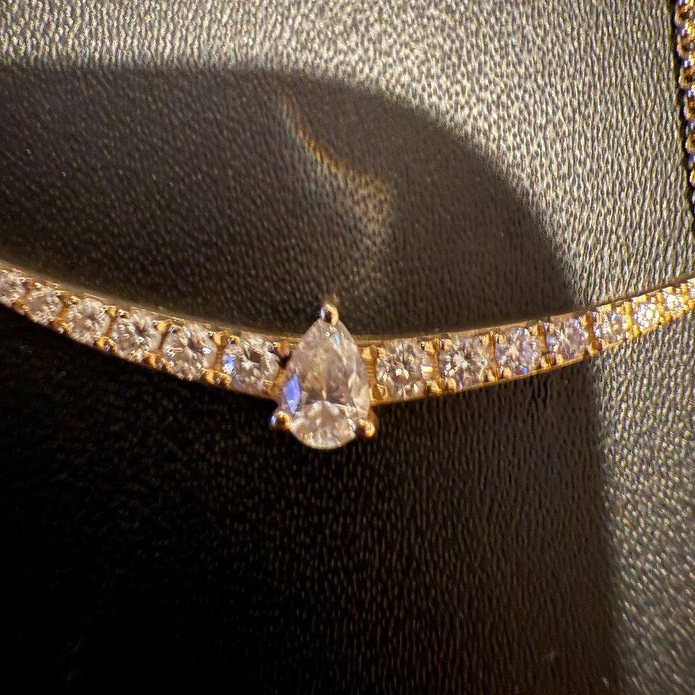 14K Gold Diamond Bar Necklace Pear Shape Center ~1.15 CTW - Picture 2 of 11